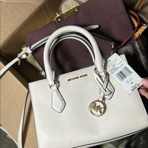 Michael Kors White Satchel with Gold Hardware and Saffiano Leather
